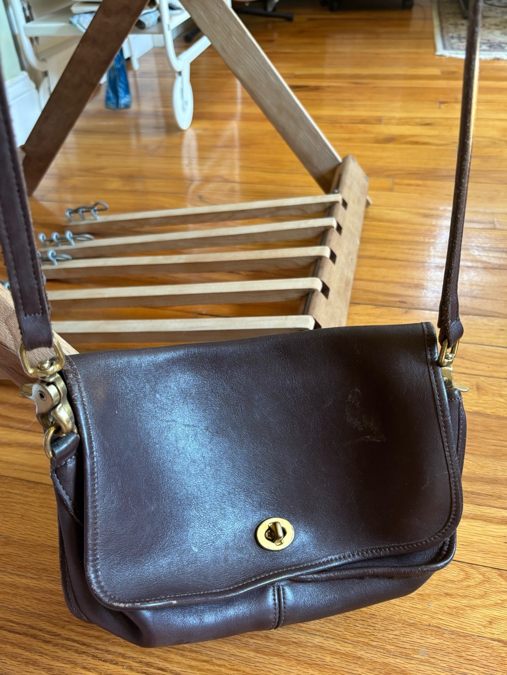 Coach City Bag Brown Vintage Leather Crossbody Bag with Gold Turn-Lock